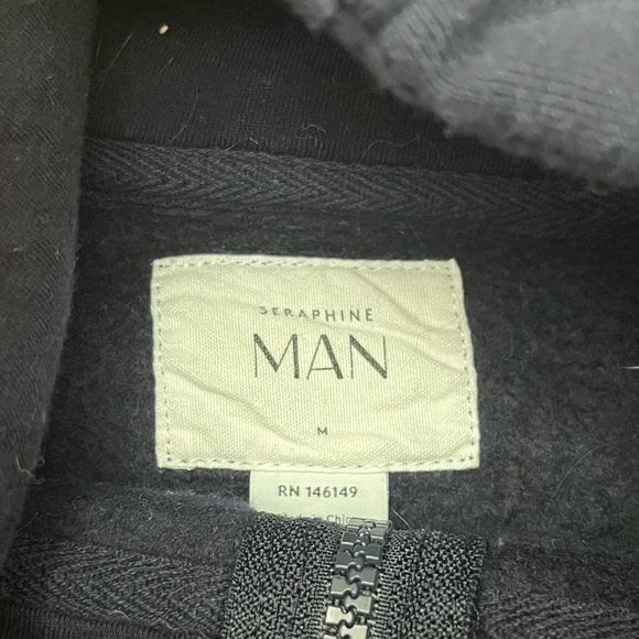 Seraphine Man Navy Full Zip Hoodie Size M Lined Pockets Adjustable Drawstring - Picture 3 of 16